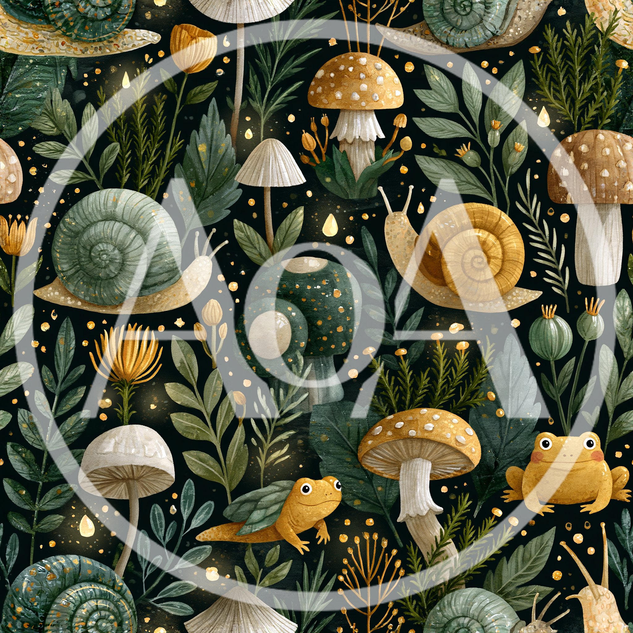 Seamless Pattern With Snails Frogs And Mushrooms