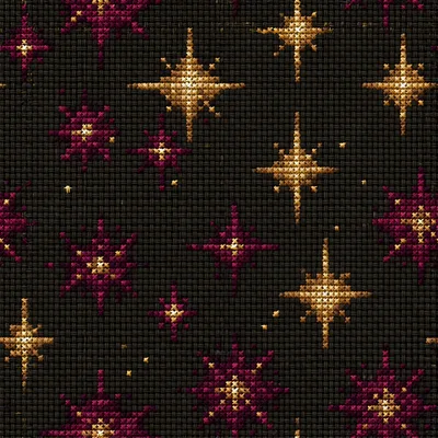 Seamless Cross Stitch Pattern With Gold And Magenta Stars