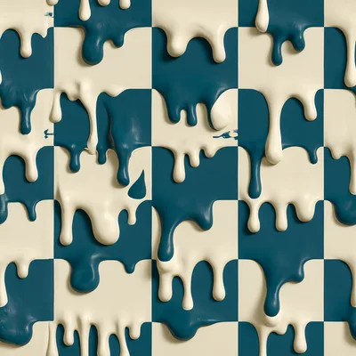 Creamy White Paint Drips Over Teal Checkerboard Pattern
