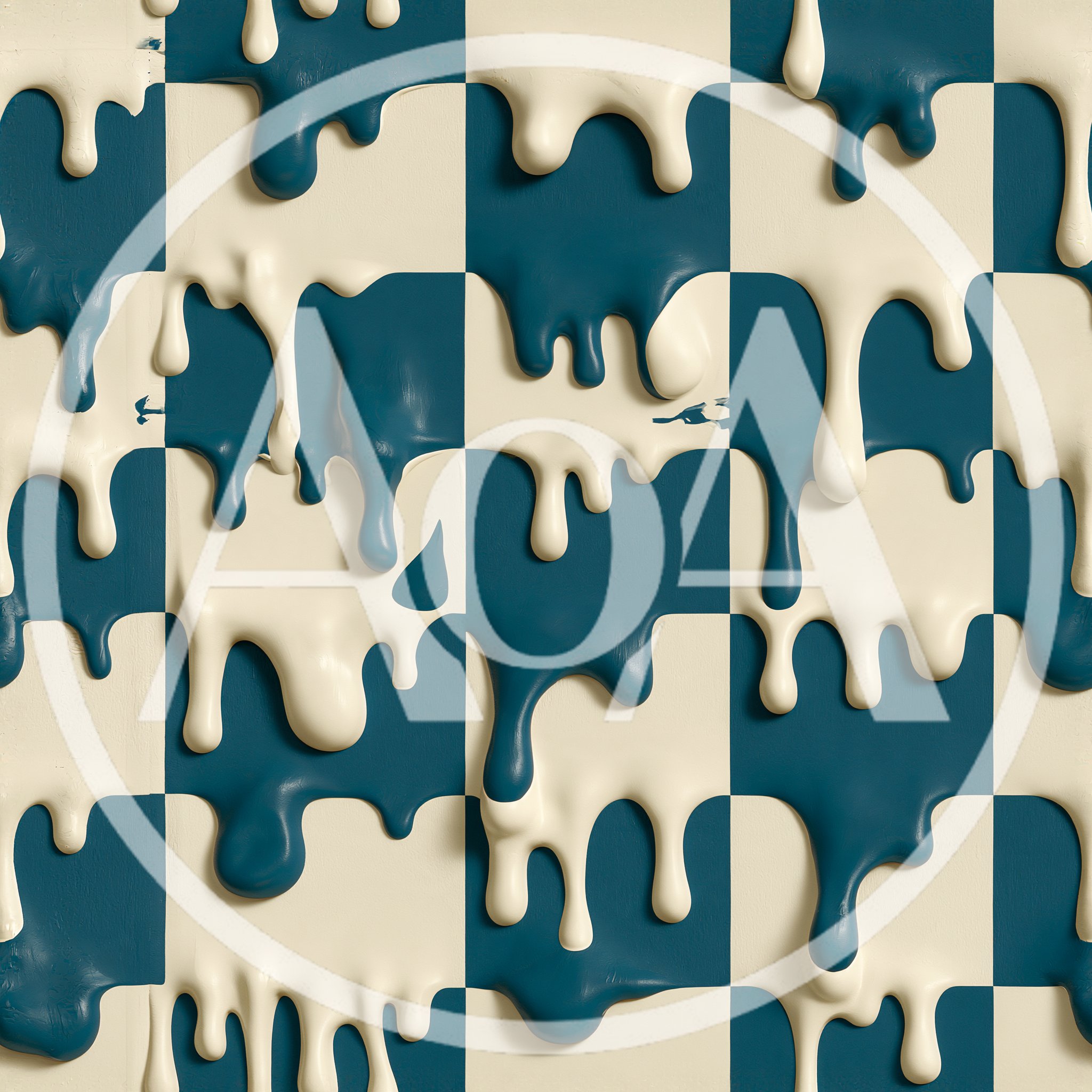 Creamy White Paint Drips Over Teal Checkerboard Pattern