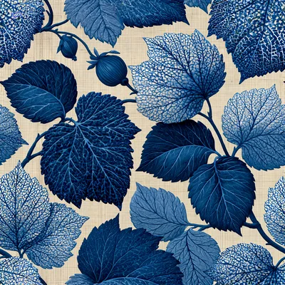 Seamless Botanical Pattern With Blue Leaves And Berries