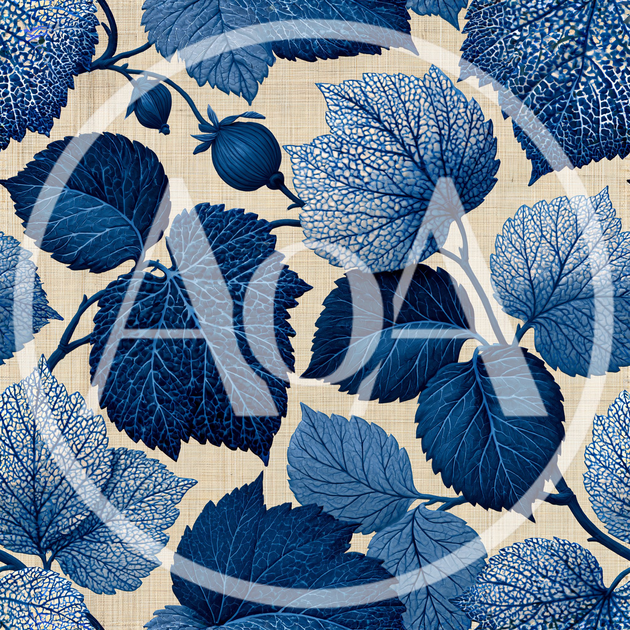 Seamless Botanical Pattern With Blue Leaves And Berries
