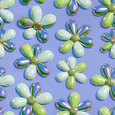 Seamless Pattern of Iridescent 3D Flowers