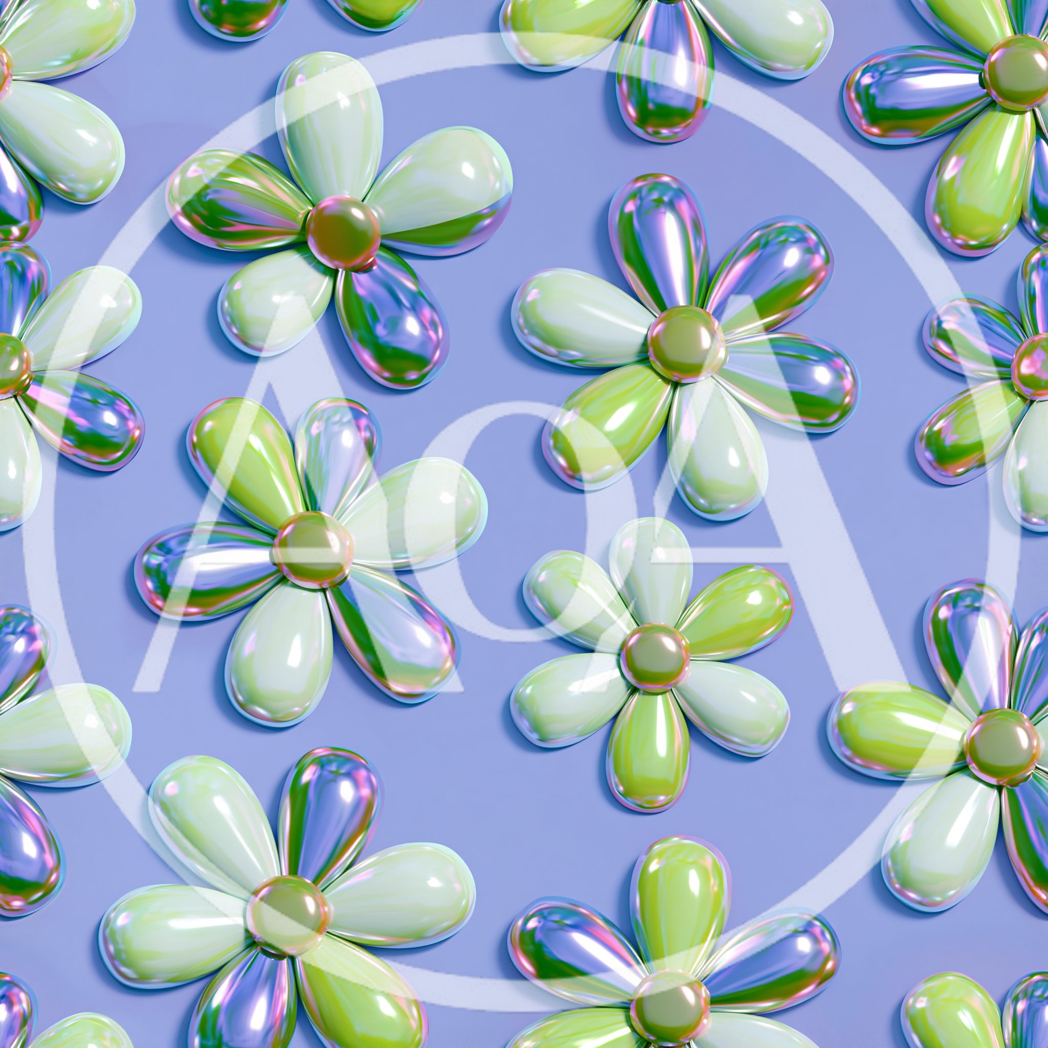 Seamless Pattern of Iridescent 3D Flowers