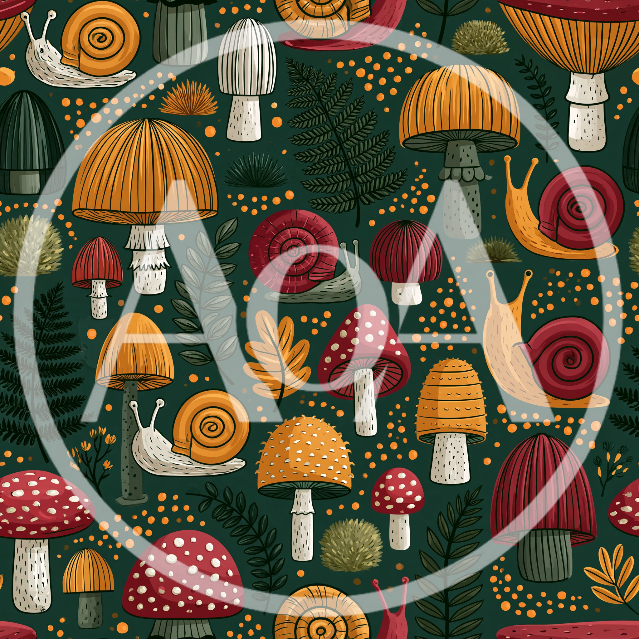 Seamless Pattern With Mushrooms And Snails