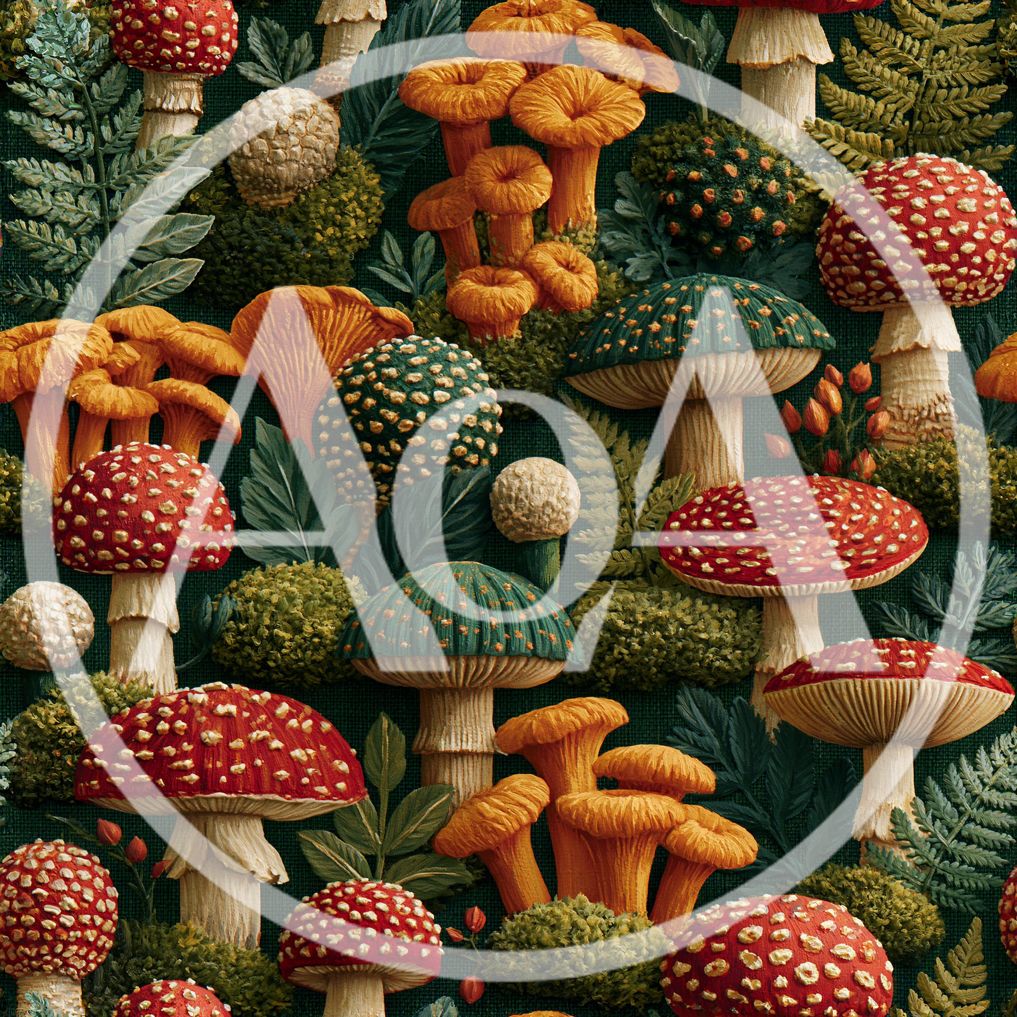 Seamless Pattern Of Forest Mushrooms And Ferns