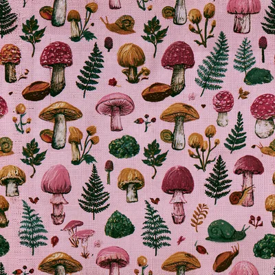 Seamless Pattern Of Hand Painted Forest Mushrooms And Snails