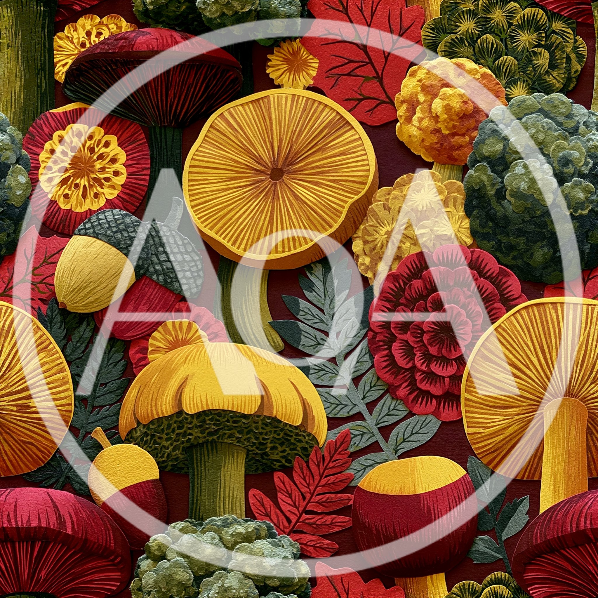 Autumnal Forest Floor Pattern With Mushrooms And Foliage
