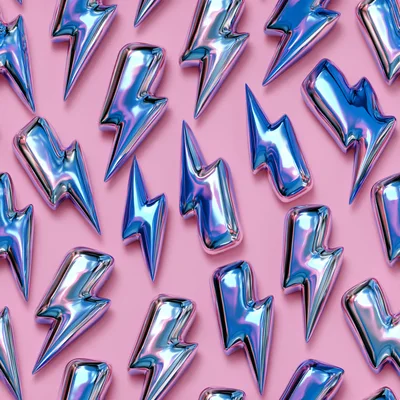 3D Metallic Lightning Bolt Pattern on Pink Background