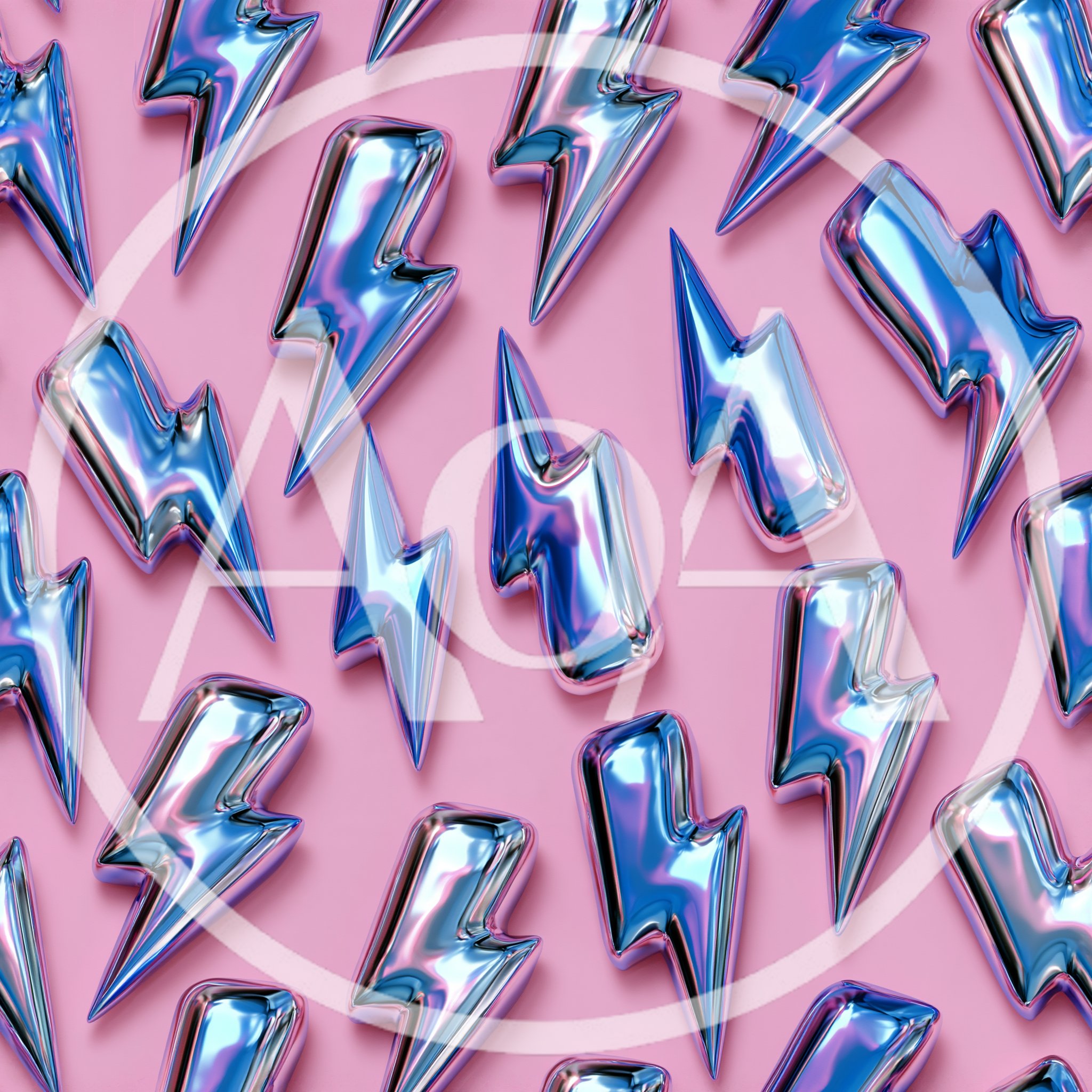 3D Metallic Lightning Bolt Pattern on Pink Background