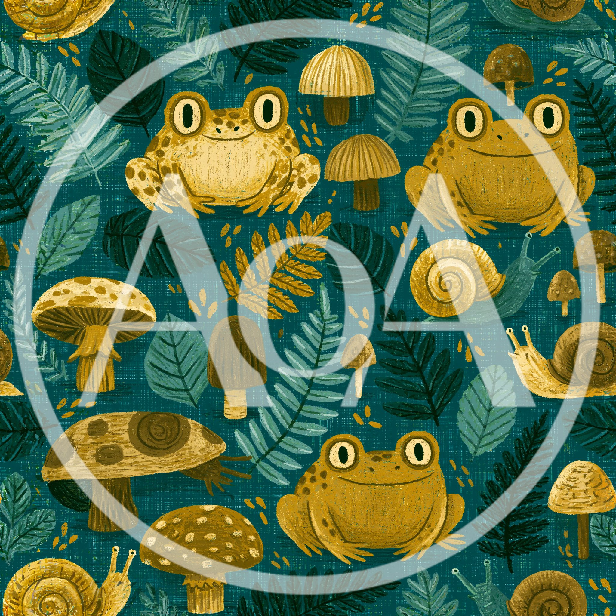 Seamless Pattern With Frogs Snails And Mushrooms