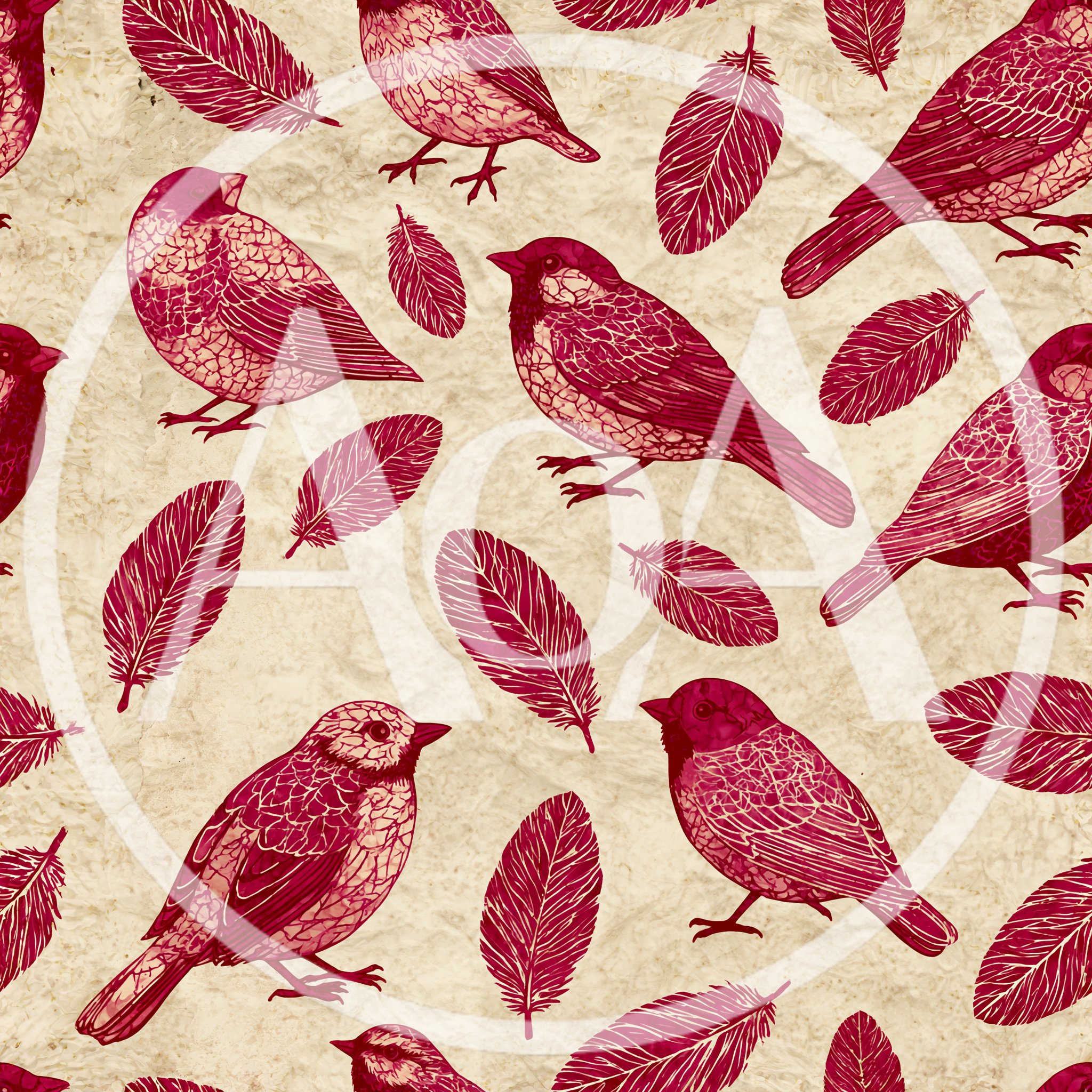 Seamless Pattern With Red Birds And Feathers