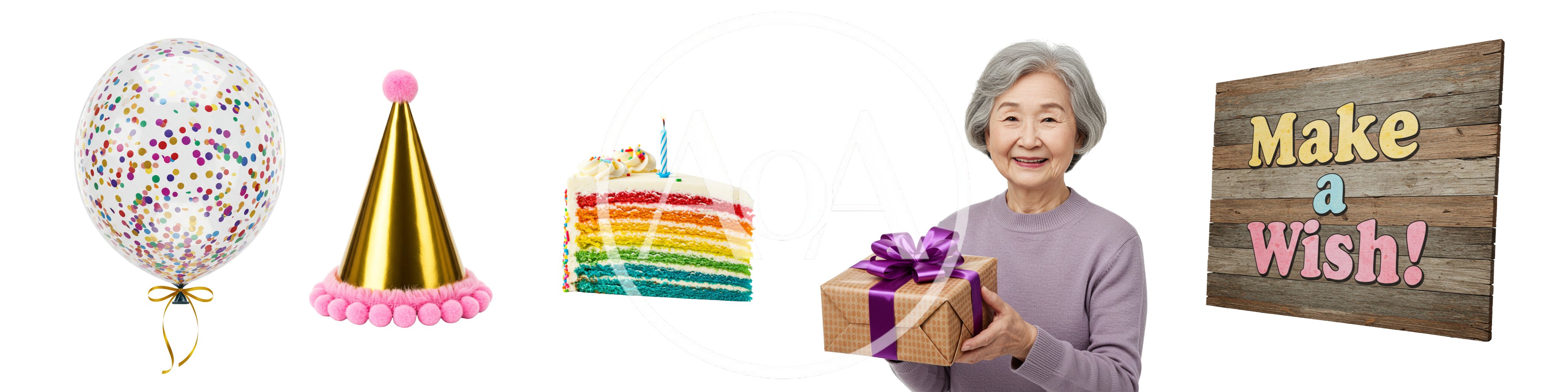 Senior Woman Holding Birthday Gift With Party Decorations