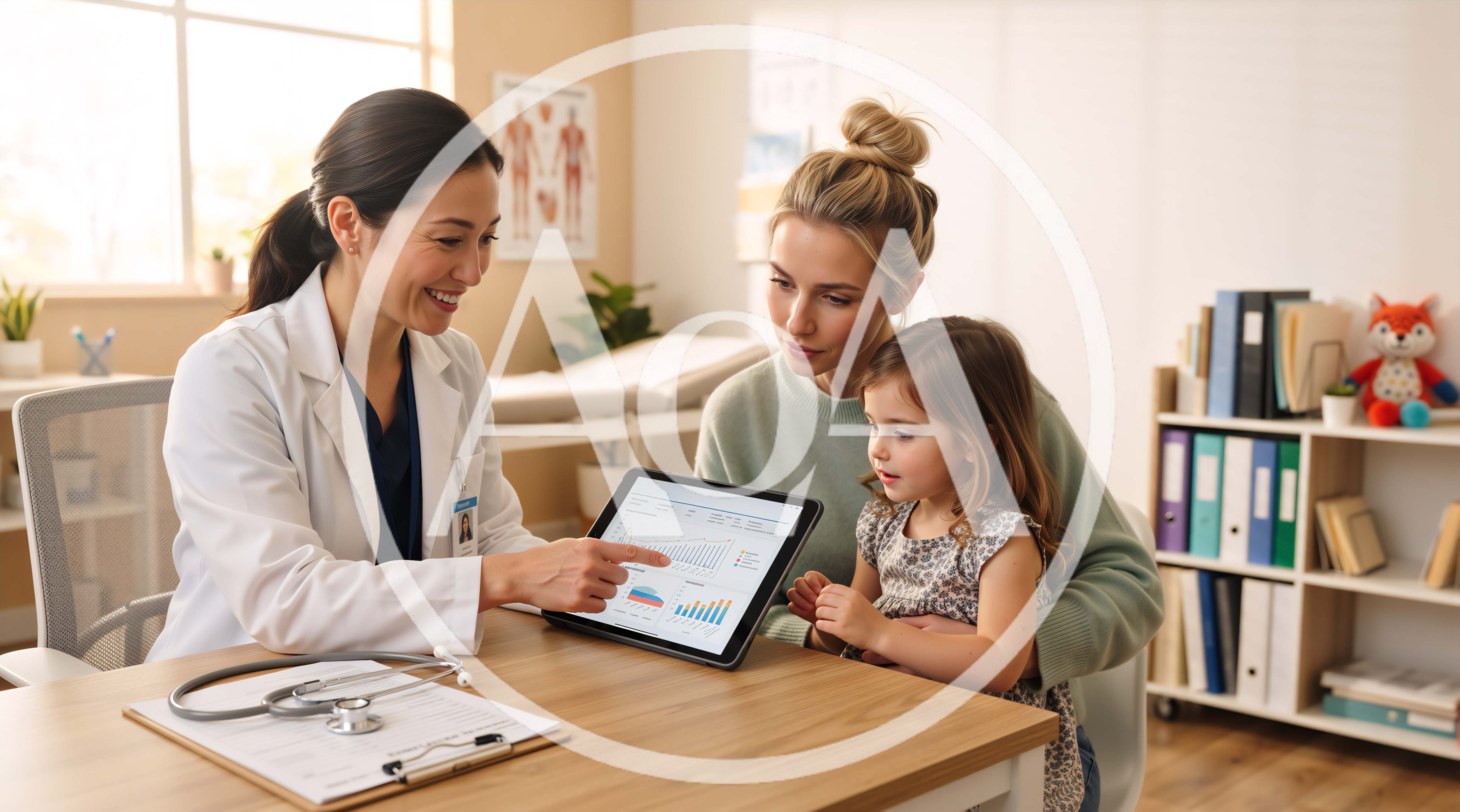 Pediatrician Explaining Medical Data To Mother And Child