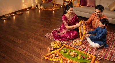 Indian Family Celebrating Diwali Festival at Home