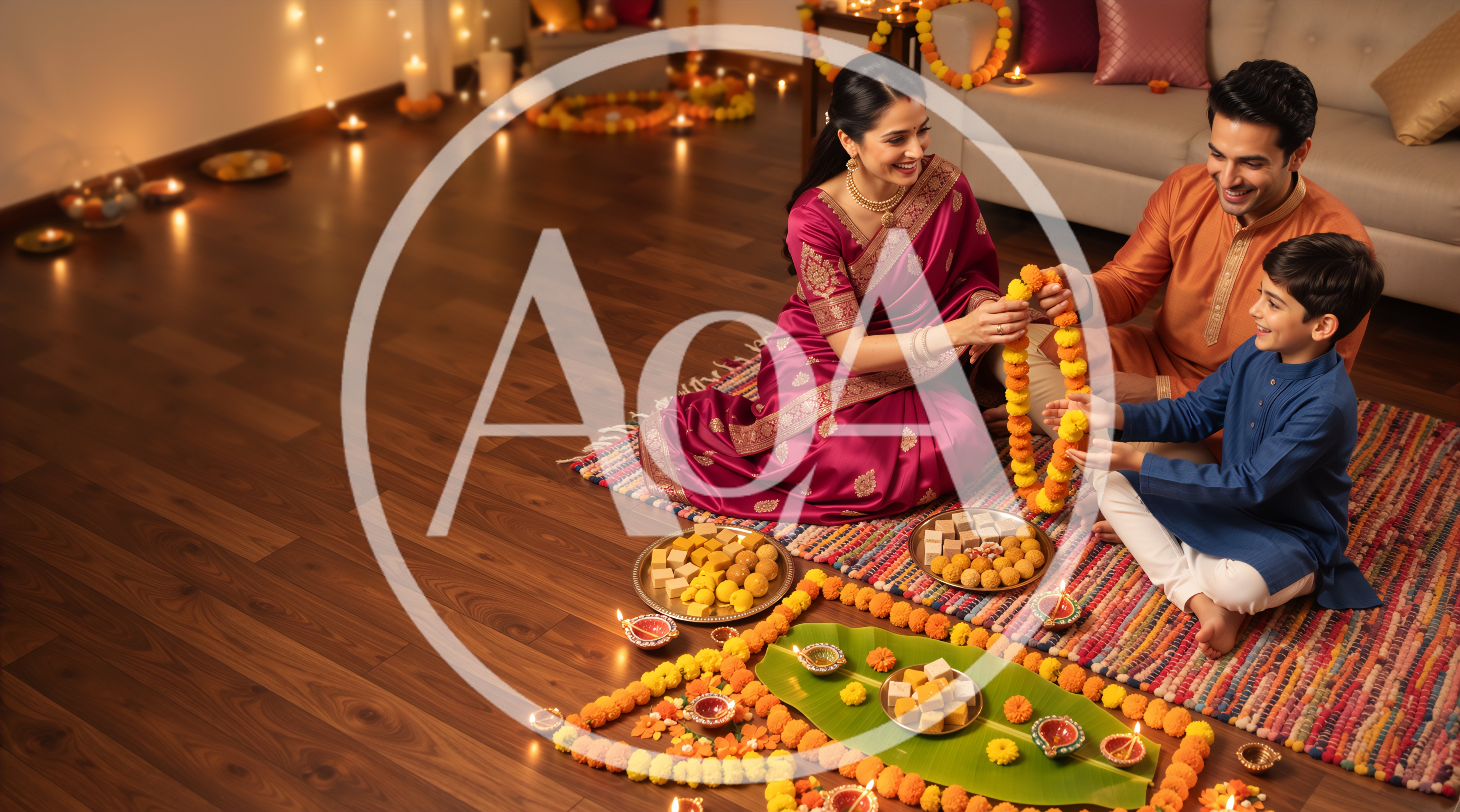 Indian Family Celebrating Diwali Festival at Home