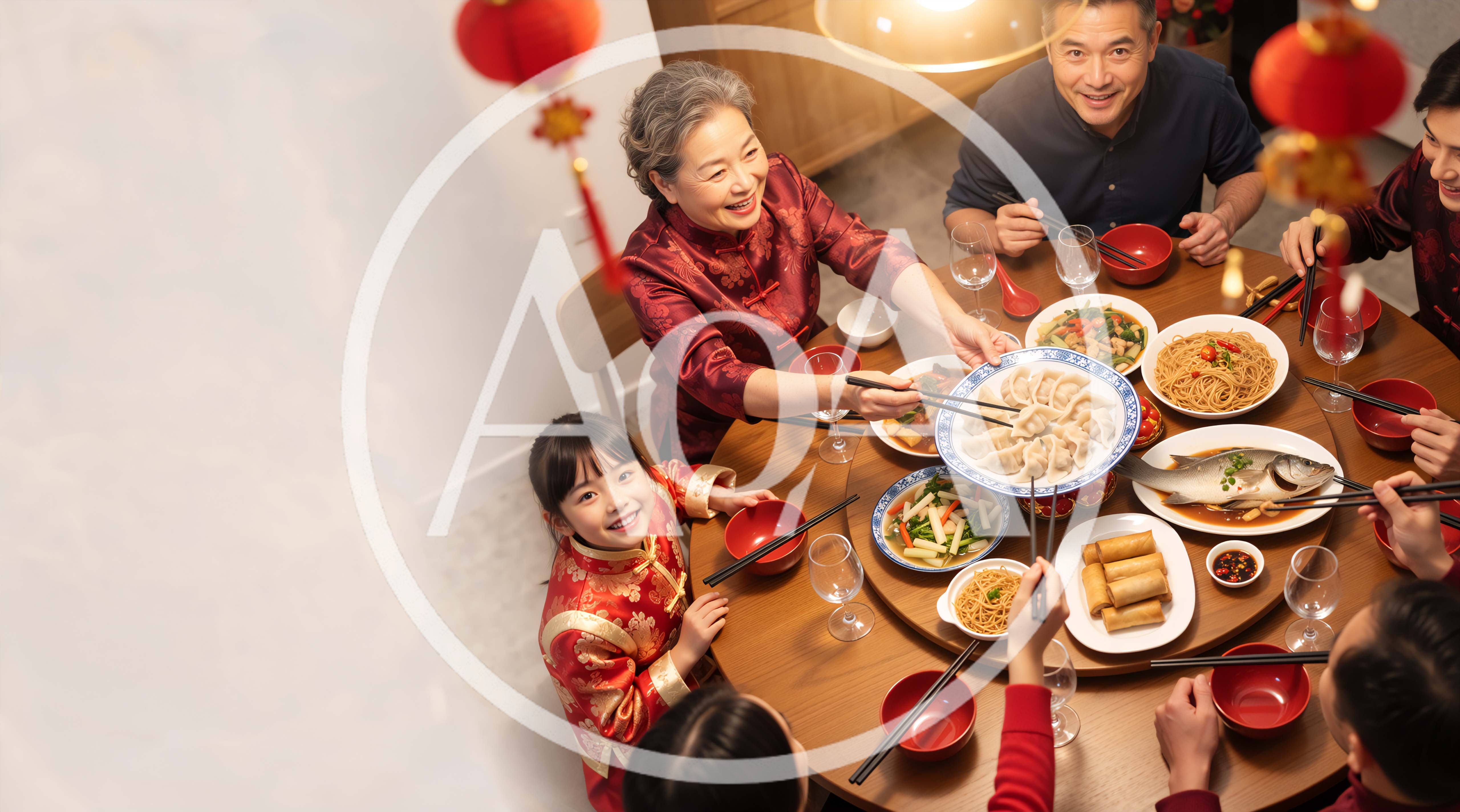 Multi-Generational Family Celebrating Chinese New Year Dinner