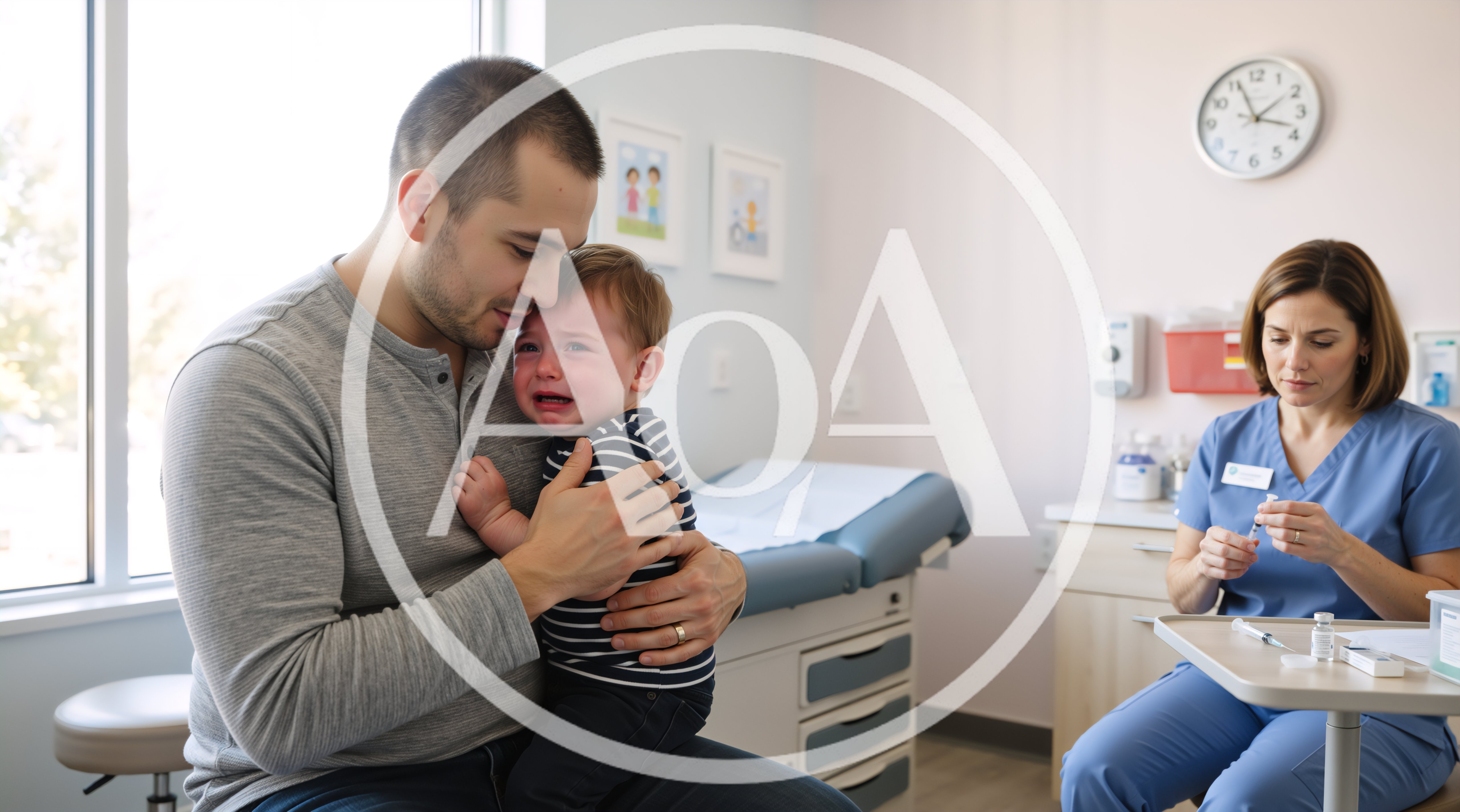 Father Comforting Crying Toddler During Pediatric Vaccination