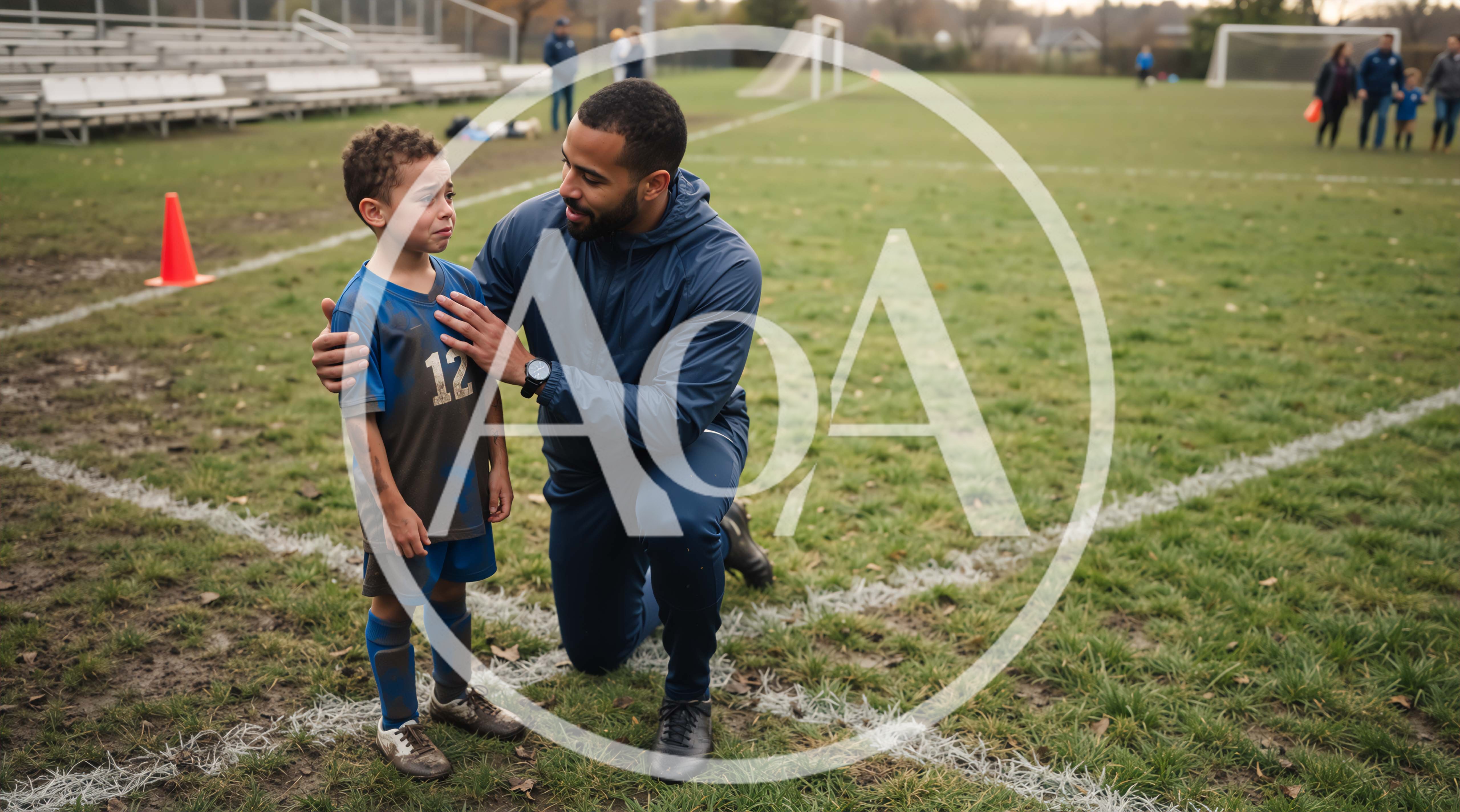 Soccer Coach Comforting Crying Young Player