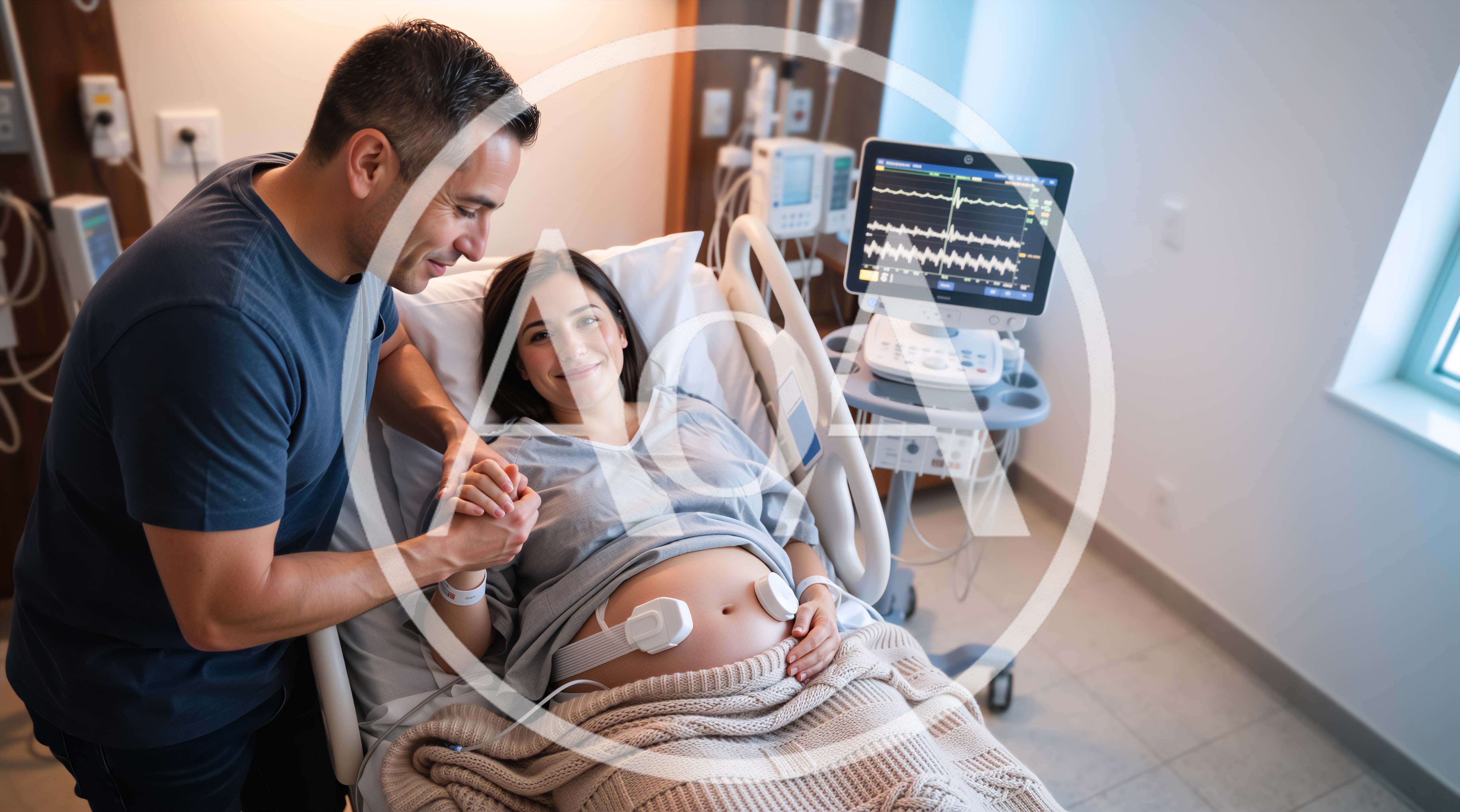 Expectant Couple Holding Hands in Hospital Labor Room