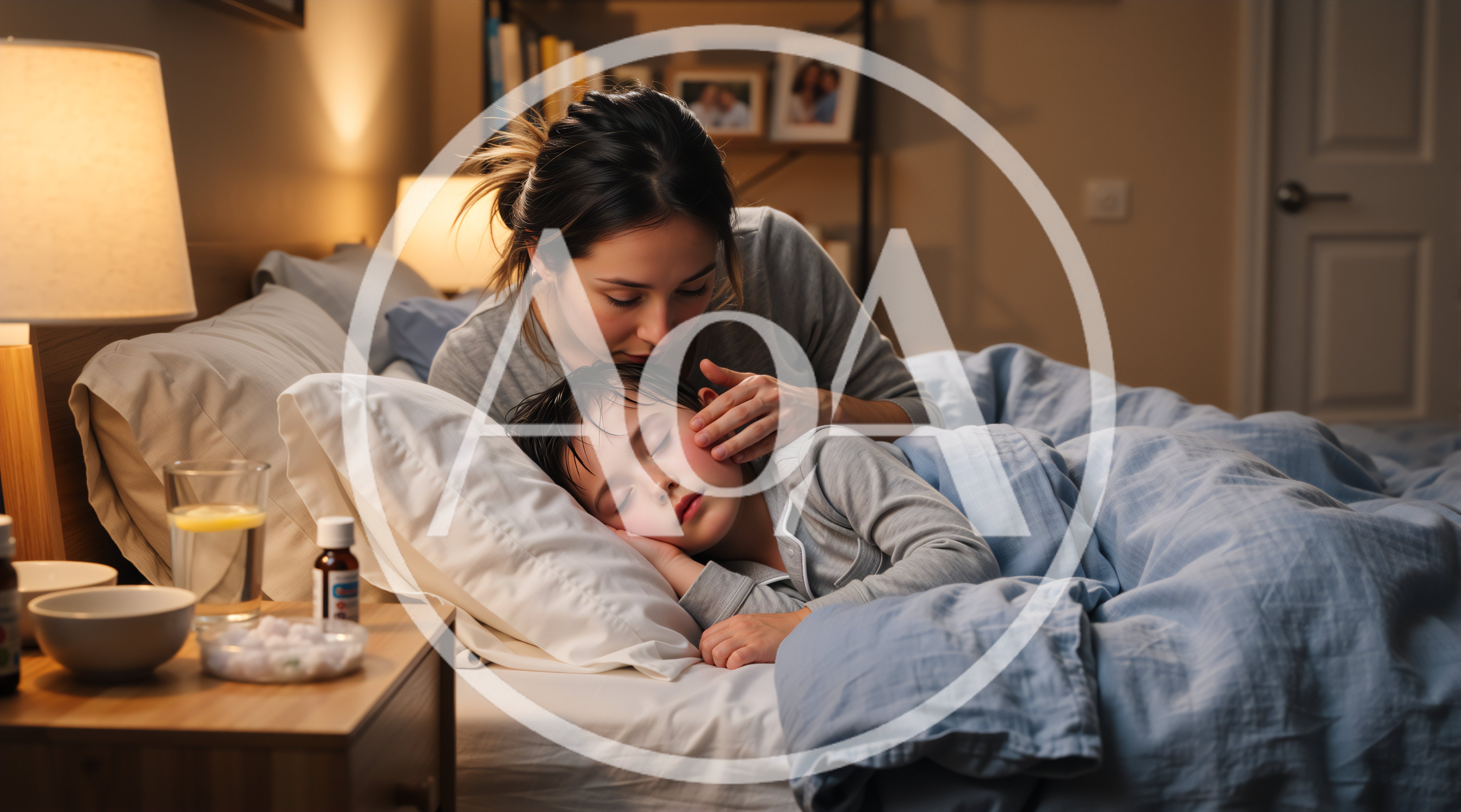 Mother Caring For Sick Child In Bed