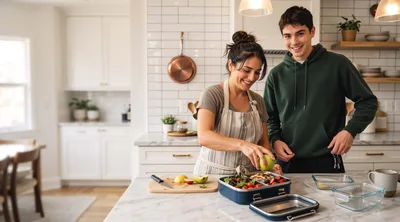 Young Couple Preparing Healthy Lunch Boxes Together