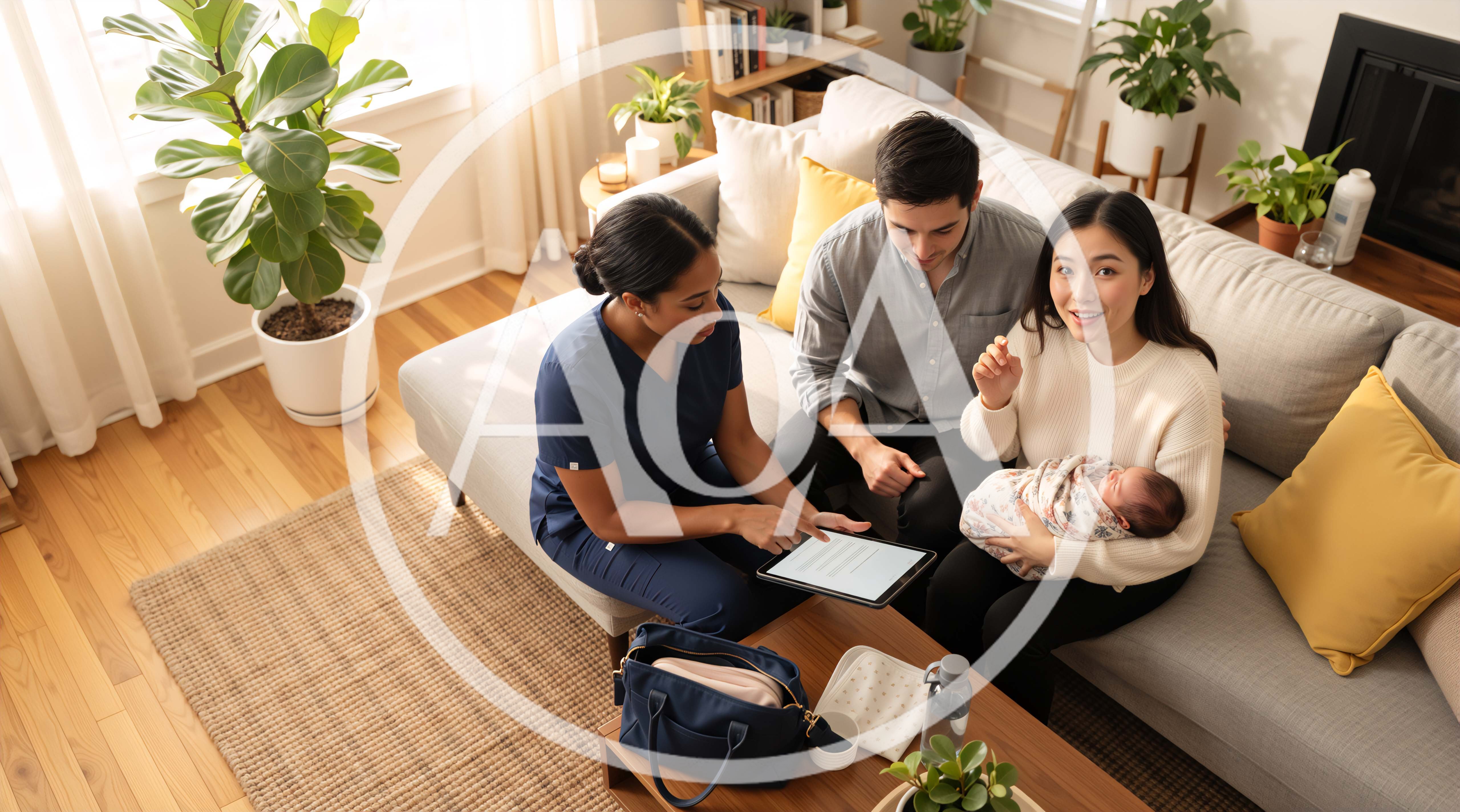 Postpartum Nurse Consulting With New Parents At Home