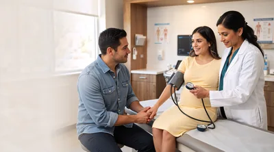 Pregnant Woman Having Blood Pressure Checked by Doctor