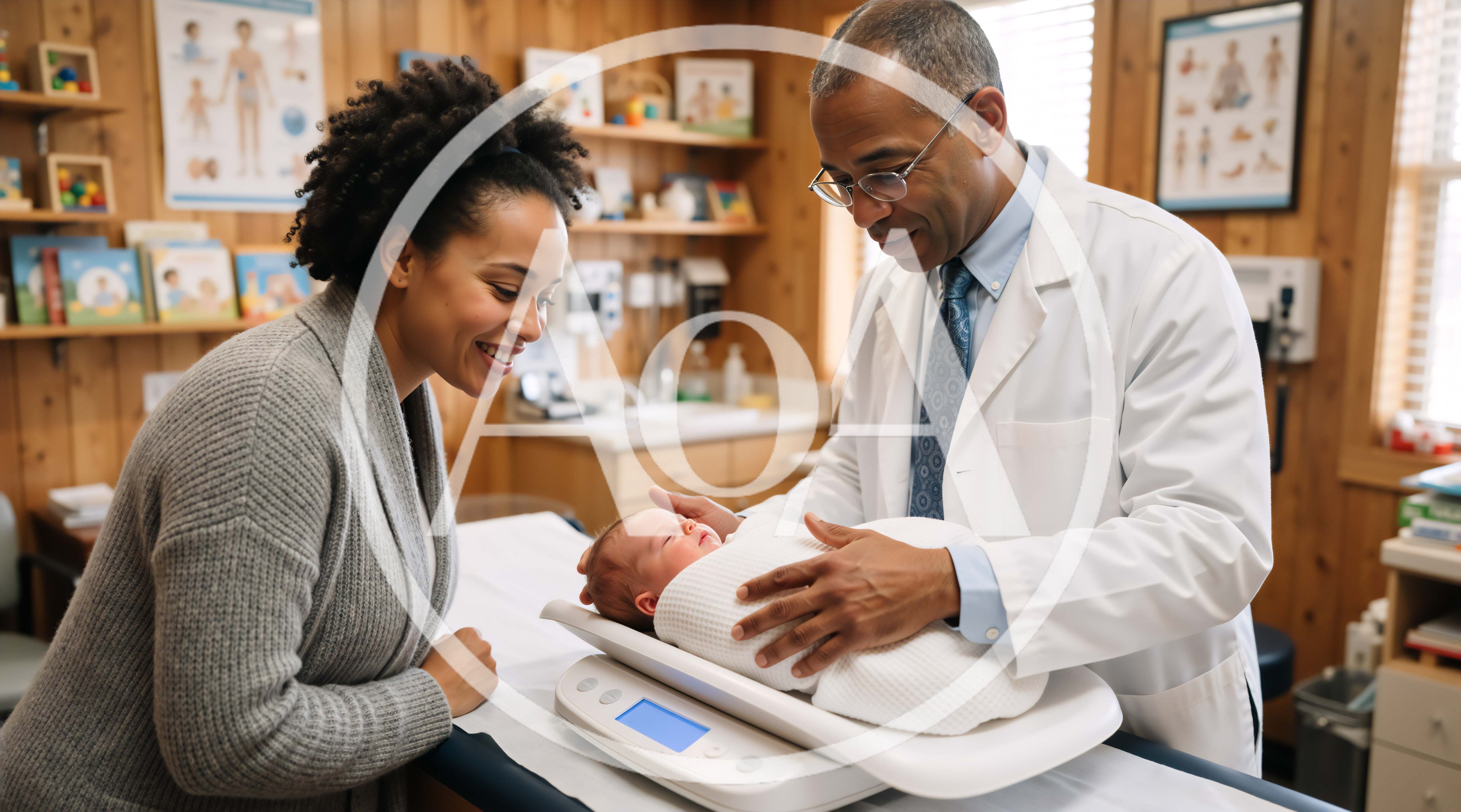 Pediatrician Examining Newborn Baby on Scale