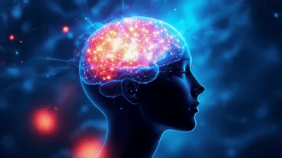 Digital Human Head With Glowing Neural Network Brain