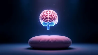 Glowing Human Brain Floating Above A Pink Pillow