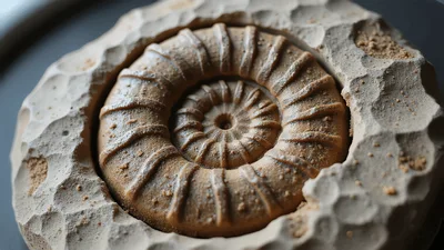 Rotating Ammonite Fossil Embedded In Rough Stone Matrix