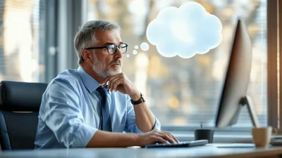 Mature Businessman Thinking While Working At Office Desk