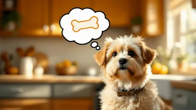Cute Puppy Thinking About A Bone In Kitchen