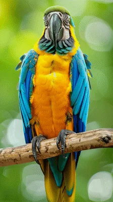 Blue and Yellow Macaw Perched on a Branch
