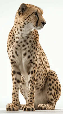Majestic Cheetah Sitting and Looking Around on White Background
