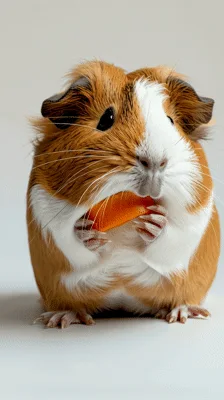 Guinea Pig Eating A Slice Of Fresh Carrot