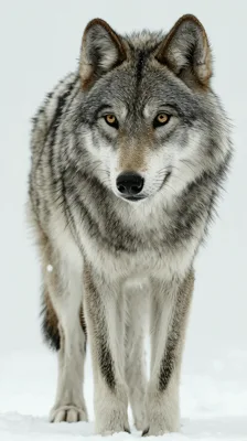 Gray Wolf Standing Alert In Snowy Winter Landscape