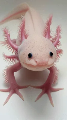 Leucistic Axolotl Standing Still On White Background