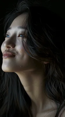 Young Asian Woman Smiling And Looking Upwards