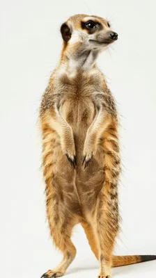 Meerkat Standing Upright Looking Around On White Background