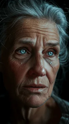 Close Up Portrait Of An Elderly Woman Crying