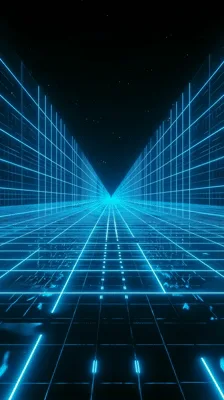 Futuristic Neon Blue Grid Tunnel Moving Forward