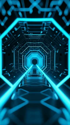 Futuristic Digital Tunnel With Glowing Blue Circuitry