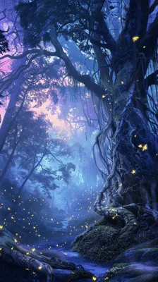 Enchanted Forest With Glowing Fireflies And Magical Atmosphere