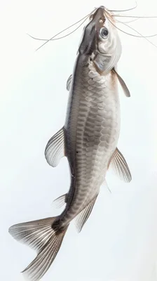 Silver Catfish Swimming Against A Plain White Background