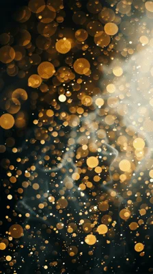 Golden Bokeh Particles Floating In Dark Abstract Background
