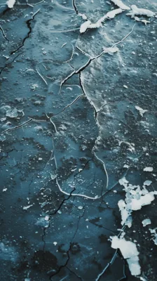 Cracked Ice Surface With Bubbles Rising Underneath