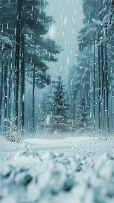 Heavy Snow Falling In A Serene Winter Forest