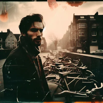 Pensive Man Standing Beside Bicycles In Urban Setting